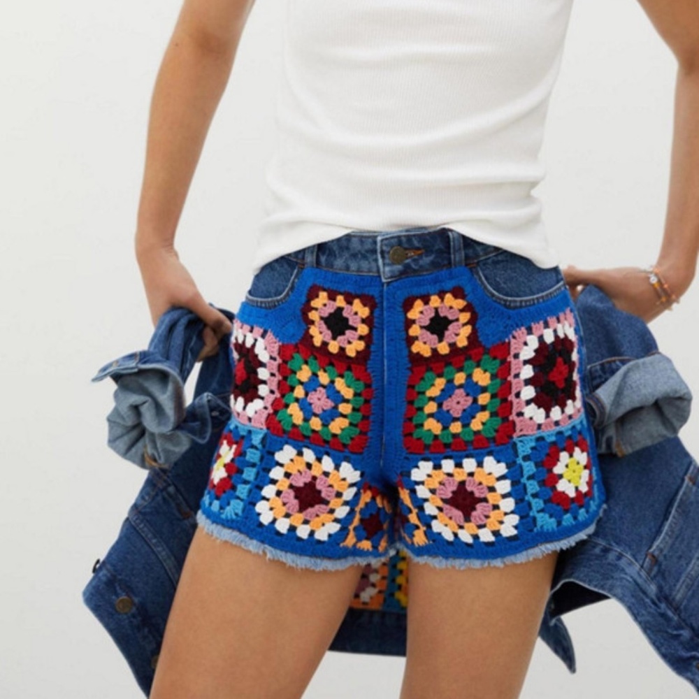 FARM Rio Multicolor Crochet Patchwork Shorts